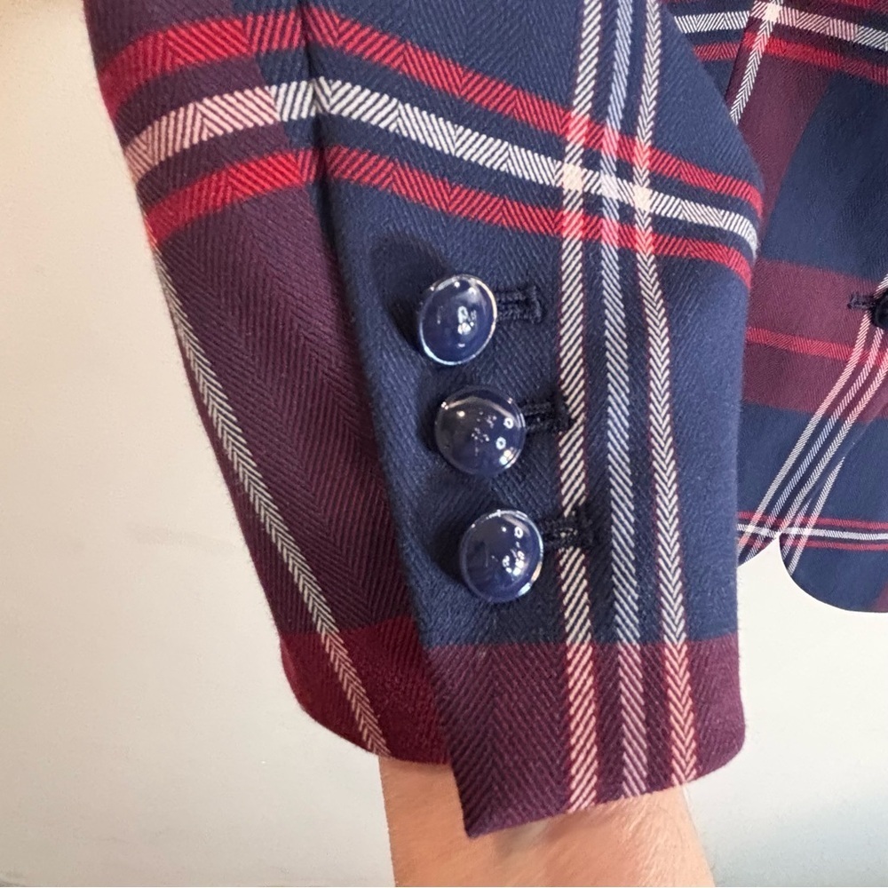 TOMMY HILFIGER Sz 10 Boston Blazer in Red and Blue Plaid Lined Shoukder Pads NEW - Picture 8 of 13